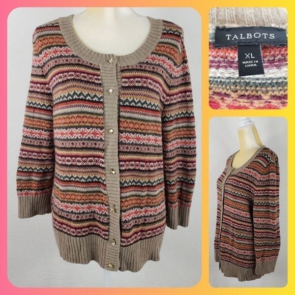 Talbots Aztek Design Button Down Sweater wool XL - Picture 1 of 6